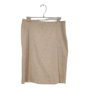 NWT August Silk Women's lined Above Knee Skirt beads Embellishment Sz 8,  Beige
